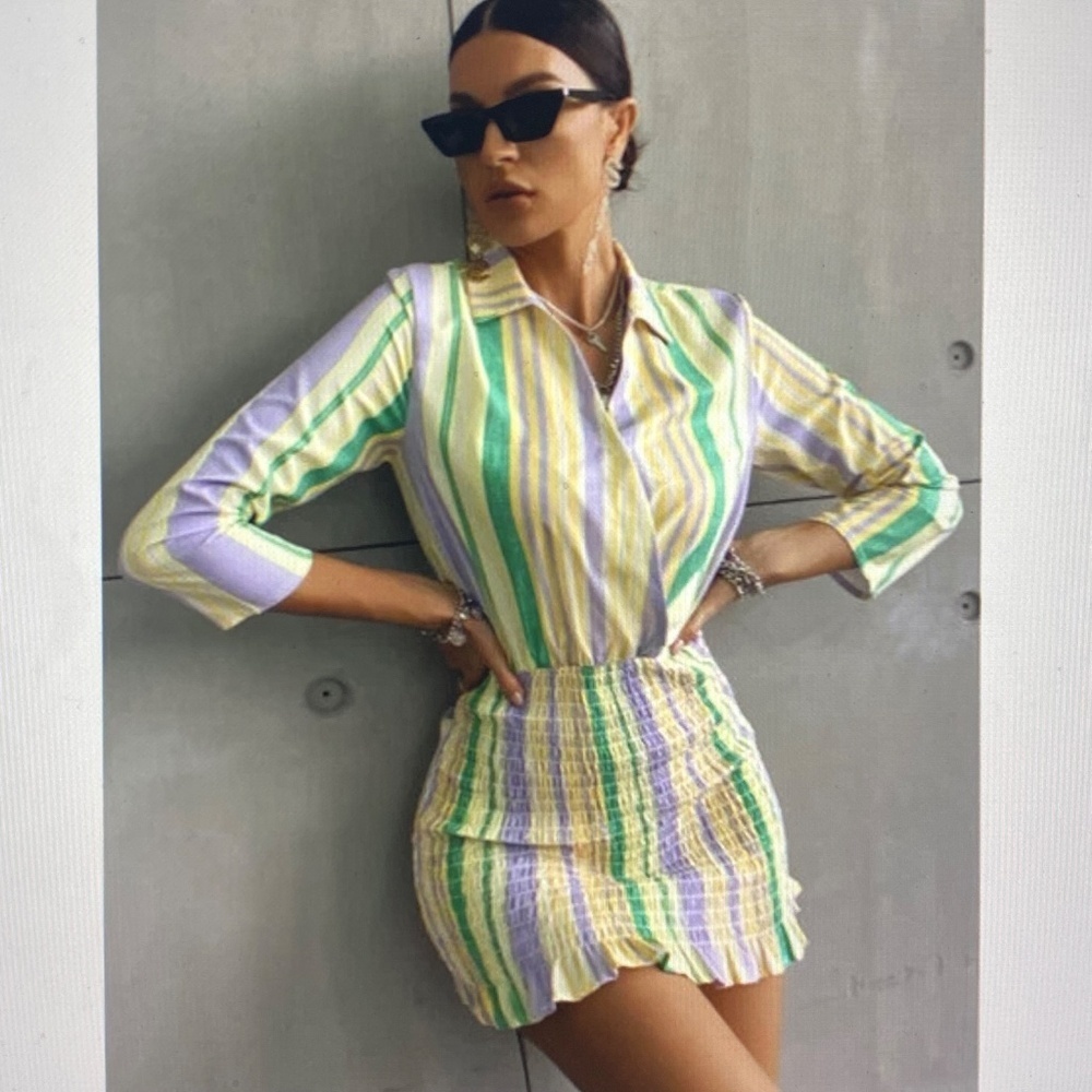 ZARA Pastel Stripe Smocked Mini Dress Coastal Resort Small‎ NWOT